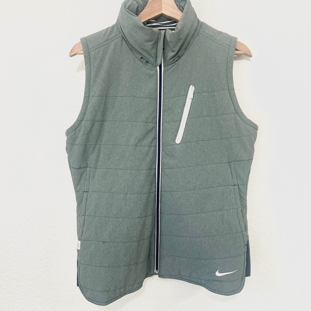 Nike Golf Sport Womens Vest Medium Gray Green Sleeveless Full Zip Puffer‎ Jacket